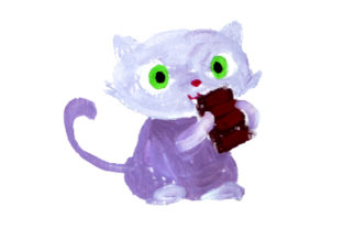 Cat Eating Chocolate Bar Gouache Embroidery