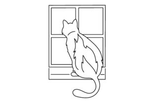Cat Looking out Window Line Art Embroidery